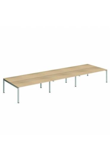 Conjunto 6 mesas rectas 180 roble aluminio arko