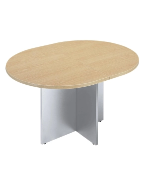 Mesa reunión ovalada extensible haya patas cruz aluminio