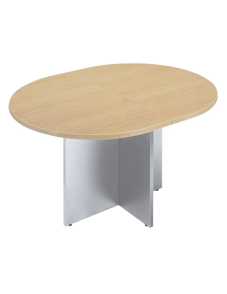 Mesa reunión ovalada extensible haya patas cruz aluminio