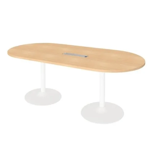 Mesa reunión ovalada haya patas metálicas blancas