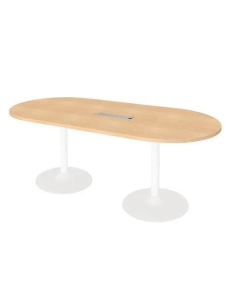 Mesa reunión ovalada haya patas metálicas blancas