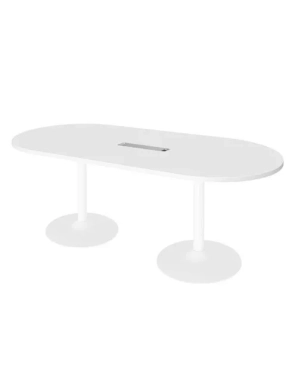 Mesa reunión ovalada blanca patas metálicas blancas