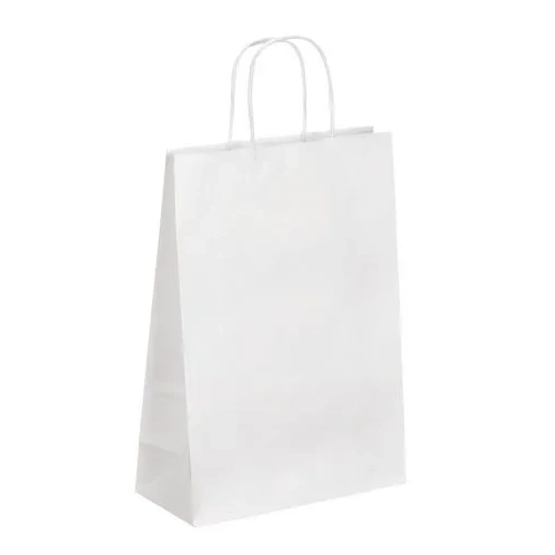 50 Bolsas kraft blanco asas cordón 31 x 22 x 10 cm