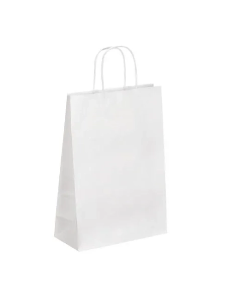 50 Bolsas kraft blanco asas cordón 31 x 22 x 10 cm