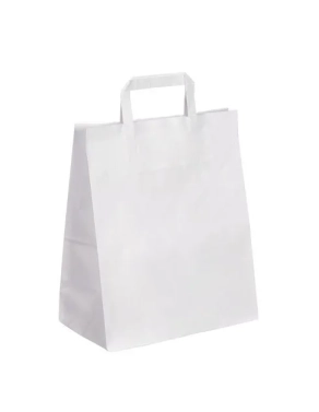 50 Bolsas kraft blanco asas  planas 32 x 26 x 14 cm
