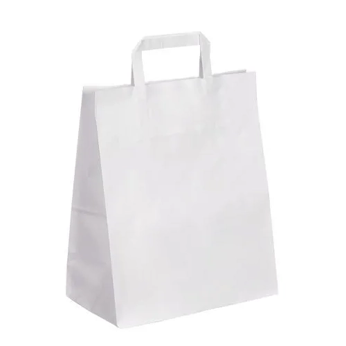 50 Bolsas kraft blanco asas  planas 32 x 26 x 14 cm
