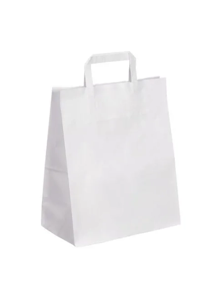 50 Bolsas kraft blanco asas  planas 32 x 26 x 14 cm