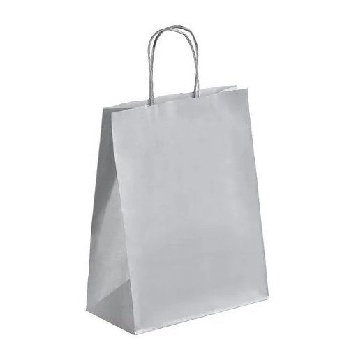 50 Bolsas papel kraft  asas trenzadas plata 30x23x12 cm