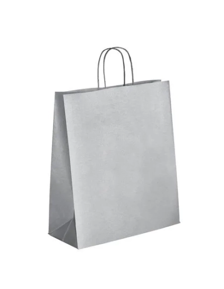 50 Bolsas papel asas trenzadas plata 40x35x14 cm