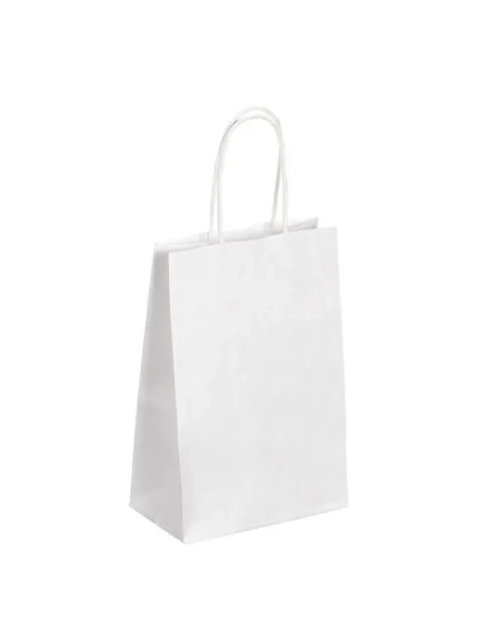50 Bolsas kraft blanco asas cordón 21 x 14 x 8 cm