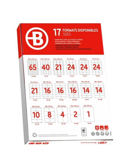 Caja 200 hojas etiquetas laser 63,5x38,5 jmb