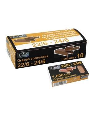 Caja 1000 grapas 22-6, 24-6 cobreada