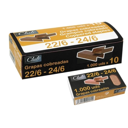 Caja 1000 grapas 22-6, 24-6 cobreada