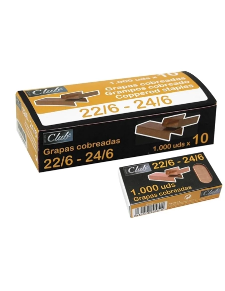 Caja 1000 grapas 22-6, 24-6 cobreada
