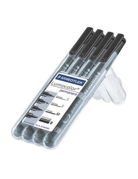 Estuche 4 rotuladores lumocolor negros varios grosores