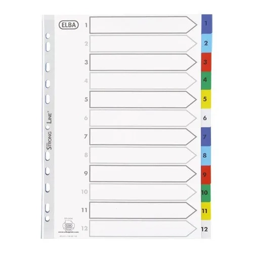 Separador Polipropileno 1-12 A4 colores 120micras