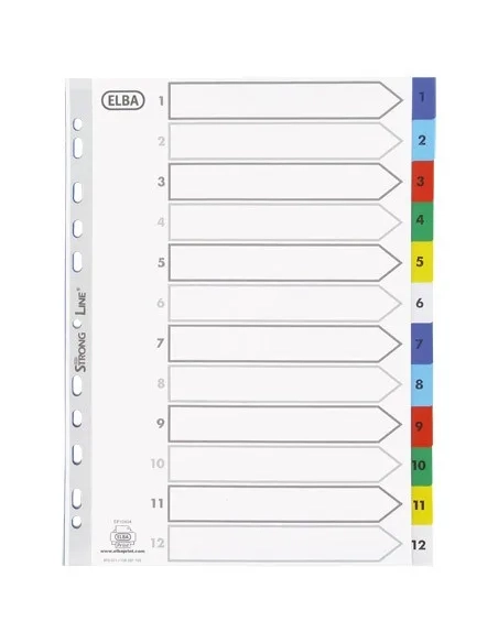 Separador Polipropileno 1-12 A4 colores 120micras