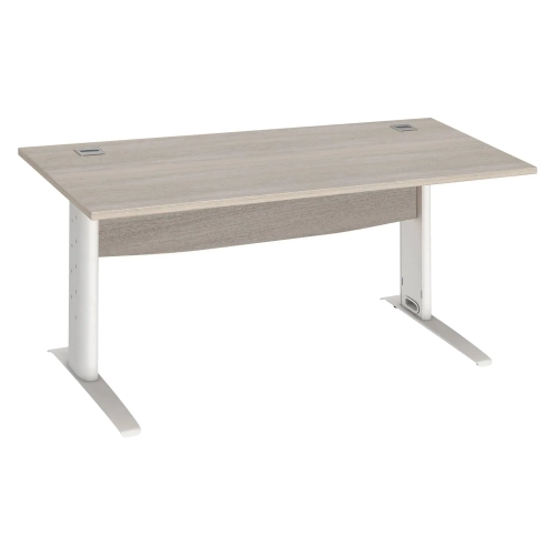 Mesa oficina patas metalicas blancas en L  140cm roble gris