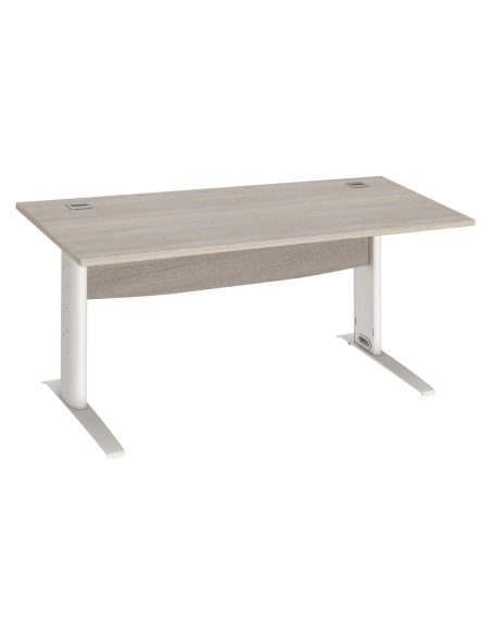 Mesa oficina patas metalicas blancas en L  180cm roble gris