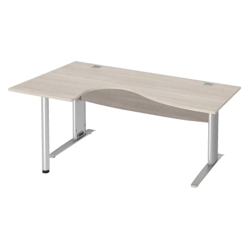 Mesa oficina 160 roble gris ala izq patas metal aluminio