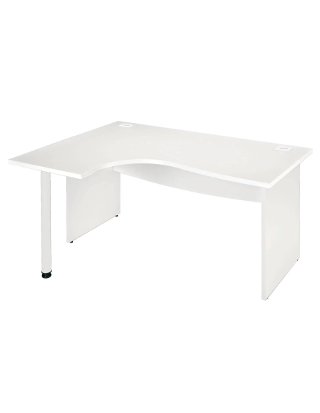 Mesa oficina 160 ala izquierda patas madera rectas blanca