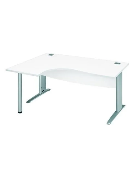 Mesa oficina 160 blanca ala izquierda patas metal aluminio