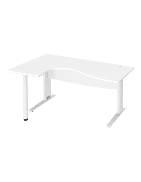 Mesa oficina 160 blanca ala izquierda patas metal blanca