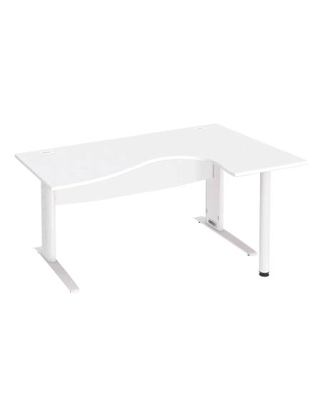 Mesa oficina 160 blanca ala derecha patas metal blanca