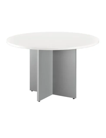 Mesa redonda 120 cm blanca pata en cruz color aluminio