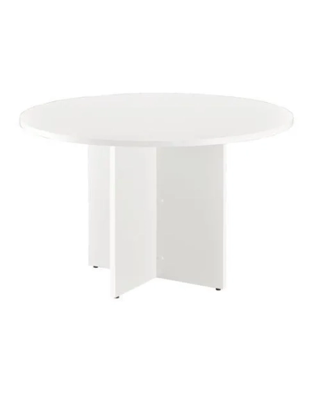 Mesa redonda 120 cm blanca pata en cruz blancas