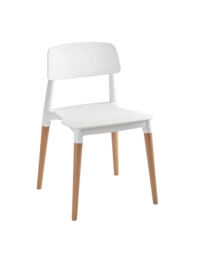 Silla plastica patas madera Orea blanca