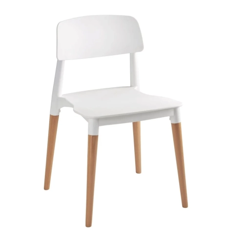 Silla plastica patas madera Orea blanca