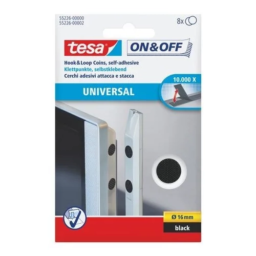 Blister 8 unidades verlcro negro 16 mm Tesa