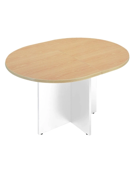 Mesa reunión ovalada extensible haya patas cruz blancas
