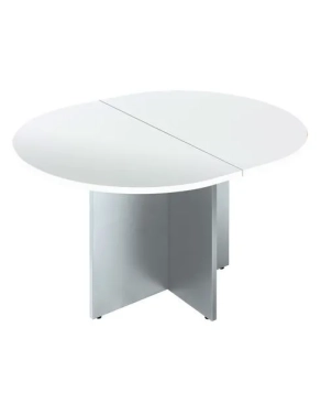 Mesa reunión ovalada extensible blanca patas cruz aluminio