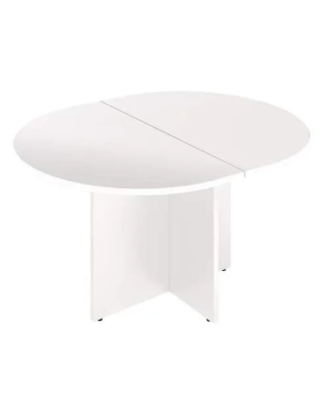 Mesa reunión ovalada extensible blanca patas cruz blancas