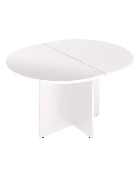 Mesa reunión ovalada extensible blanca patas cruz blancas