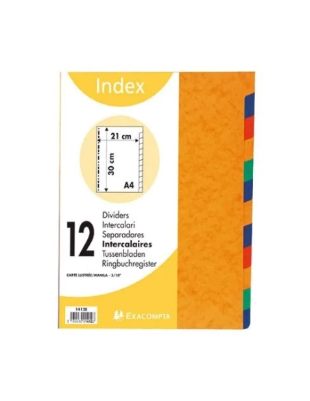 Juego 12 separadores Exacompta A4 225gr colores intensos