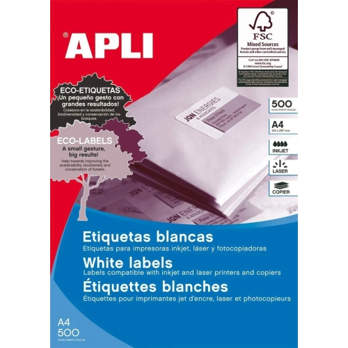 Etiquetas autoadhesivas Apli 70x37 blancas caja 500 hojas