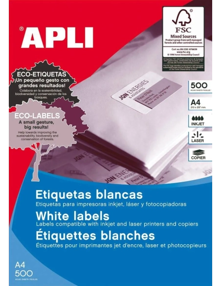 Etiquetas autoadhesivas Apli 105x35 blancas caja 500 hojas