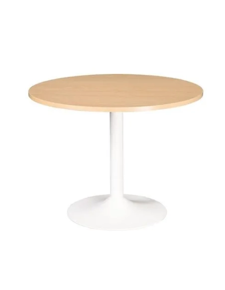 Mesa redonda 120 cm haya pata metálica columna color blanca