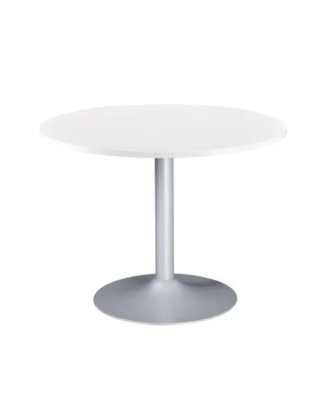 Mesa redonda 100 blanca pata metálica columna color aluminio