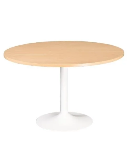 Mesa redonda 120 cm haya pata metálica columna color blanca