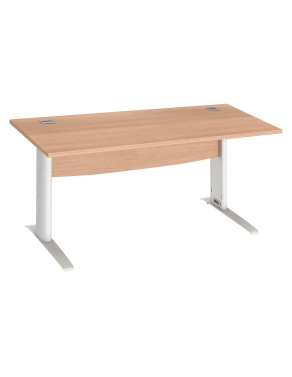 Mesa oficina patas metalicas blancas en L  80cm roble claro