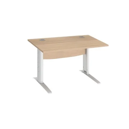 Mesa oficina patas metalicas blancas en L  120cm roble claro