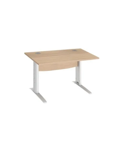 Mesa oficina patas metalicas blancas en L  120cm roble claro