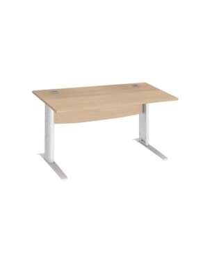 Mesa oficina patas metalicas blancas en L  140cm roble claro
