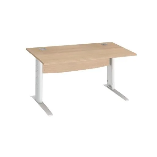 Mesa oficina patas metalicas blancas en L  140cm roble claro