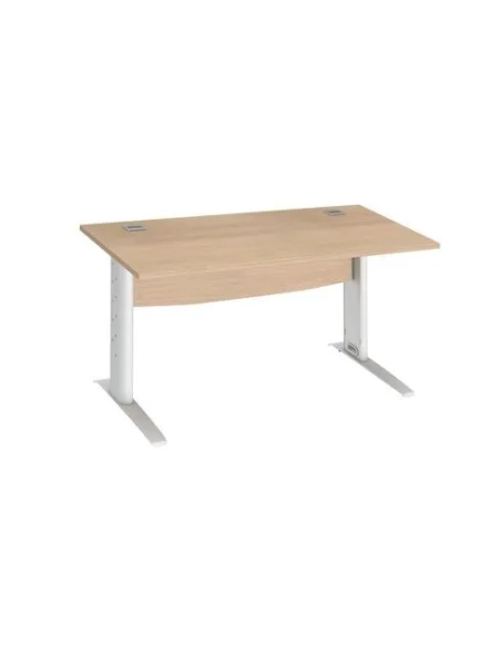 Mesa oficina patas metalicas blancas en L  140cm roble claro