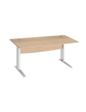 Mesa oficina patas metalicas blancas en L 160cm roble claro